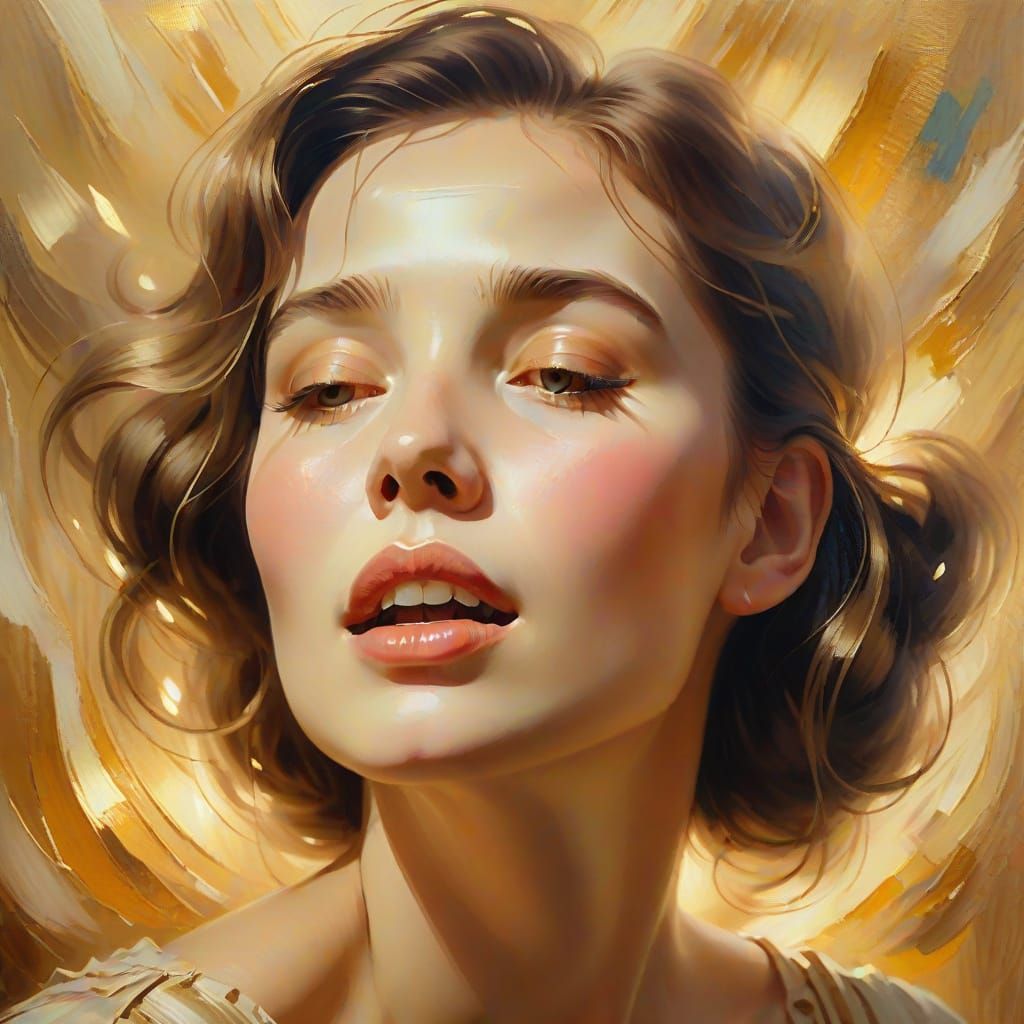Ethereal Woman Singing: Surreal Oil Painting Portrait