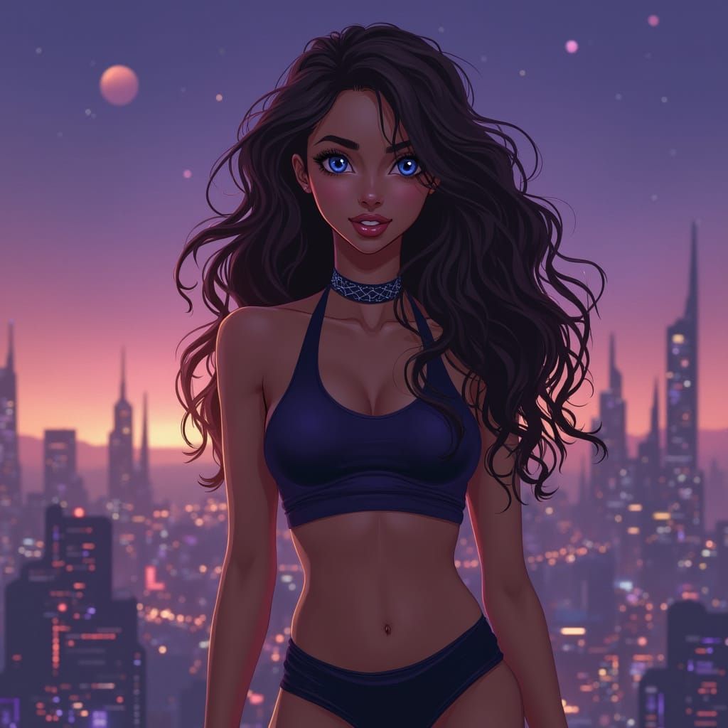 Slavic Girl in Cosmic City, Digital Art