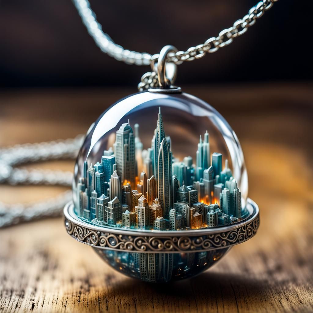 Macro Resin Cityscape Pendant: Ornate, Detailed Miniature Wo...