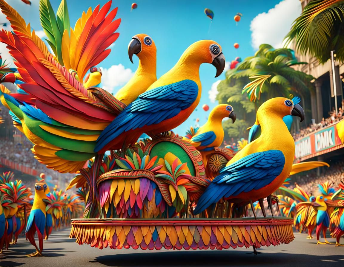 Brazilian Carnival Float with Colorful Birds