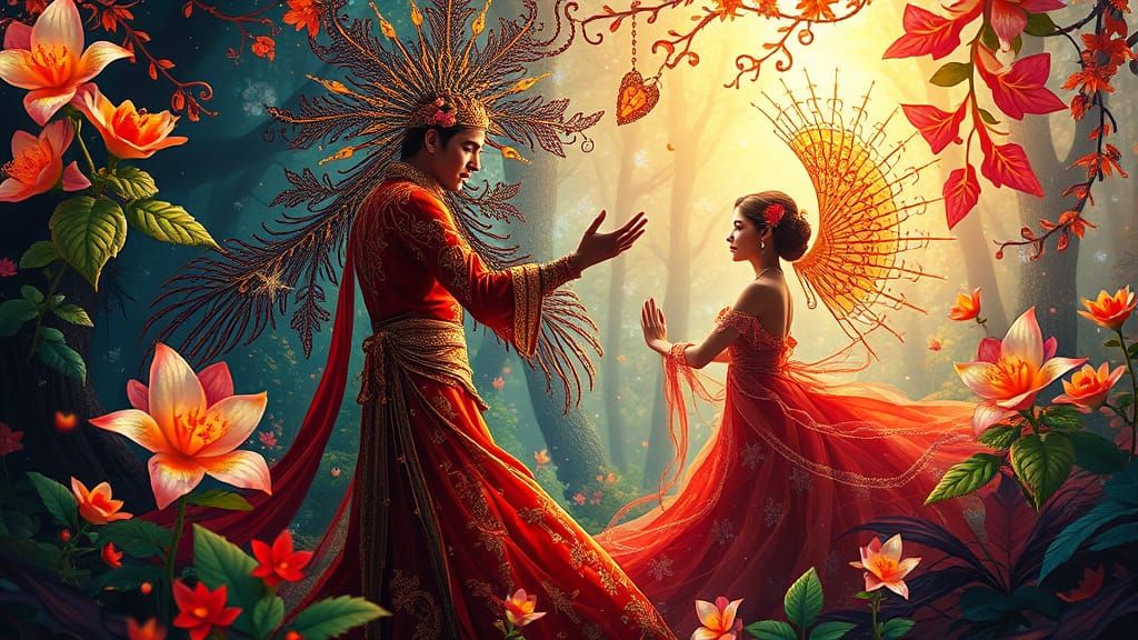 Surreal Fantasy Scene in Liquid Opal Colors, Blending Folklo...