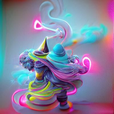 Neon Wizard Conjures Smoky Spell: Artstation 3D Render