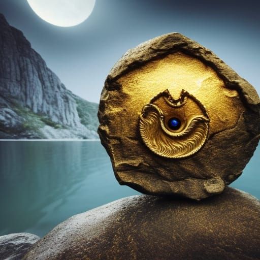 Golden Medieval Sword in Lake at Dawn