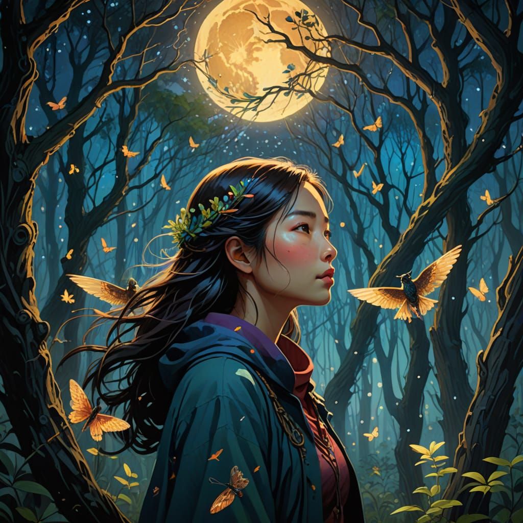 Enchanted Forest Goddess with Avian Wings