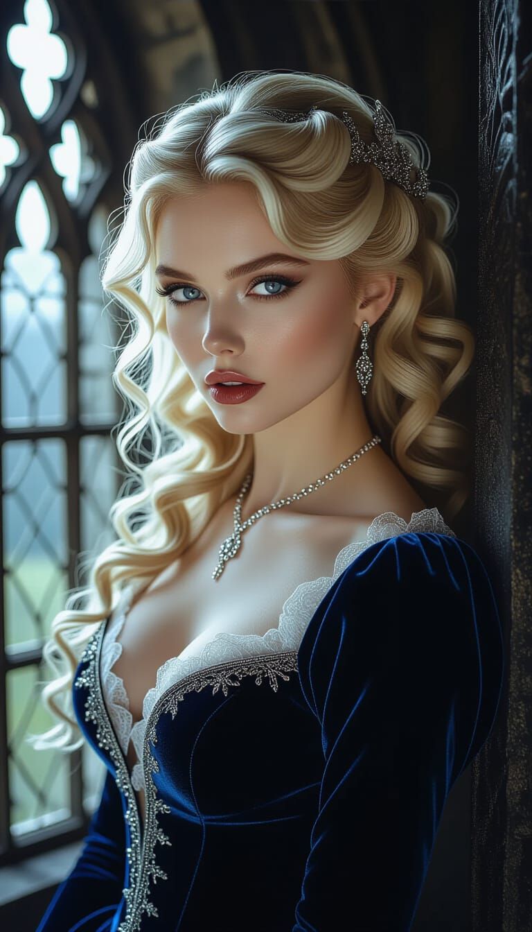 Blonde Vampire Queen Portrait in Surrealist Style