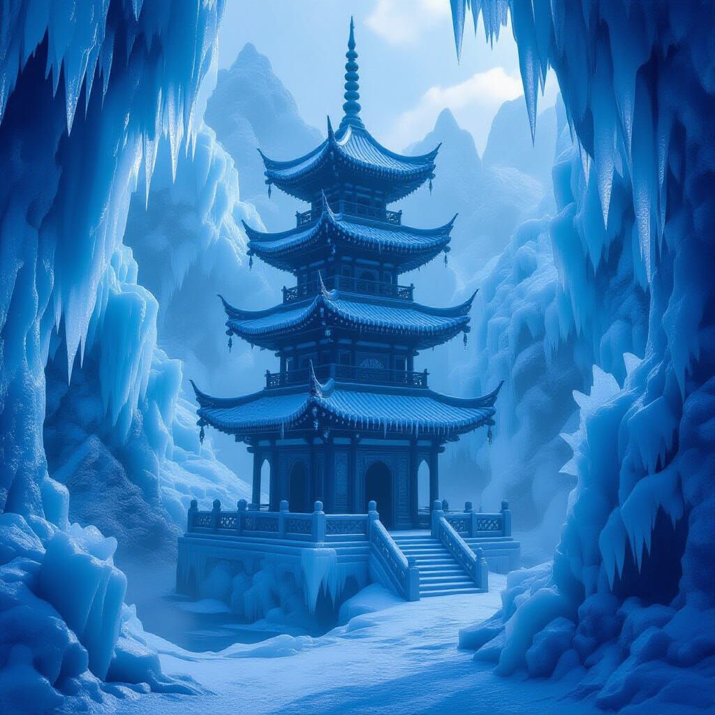 Frozen Pagoda in Detailed Matte Painting Style