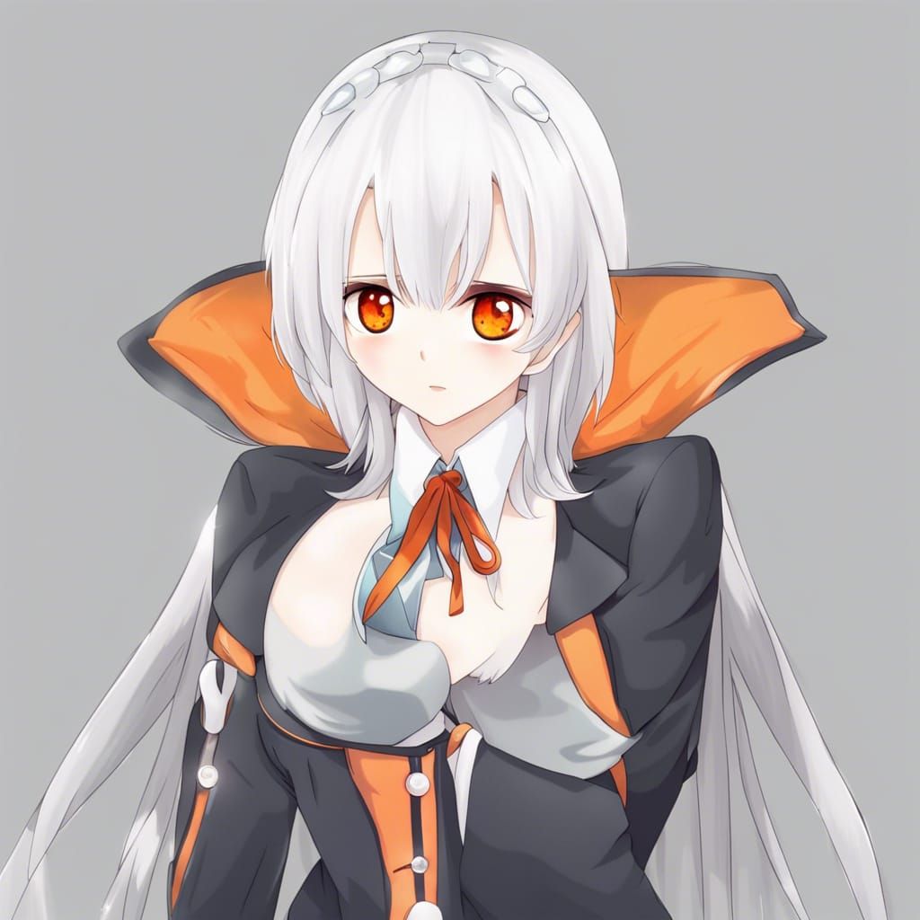 Anime Girl with White Hair and Orange Eyes