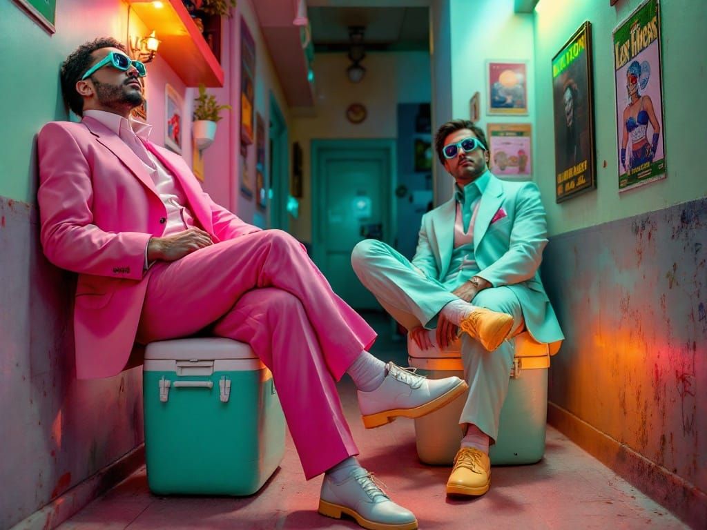 Pastel Kings Lounge in a Neon-Retro Hallway