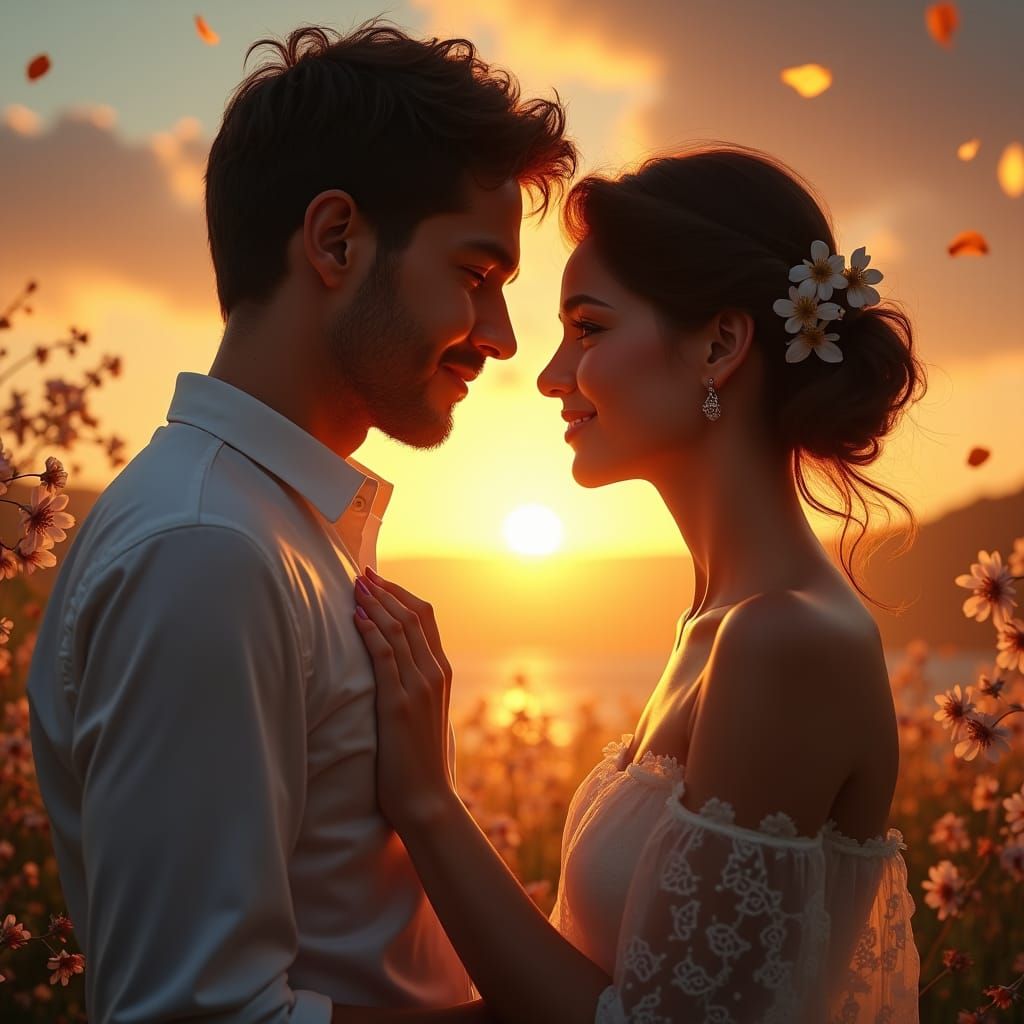 Enchanted Couple in Golden Sunset Light
