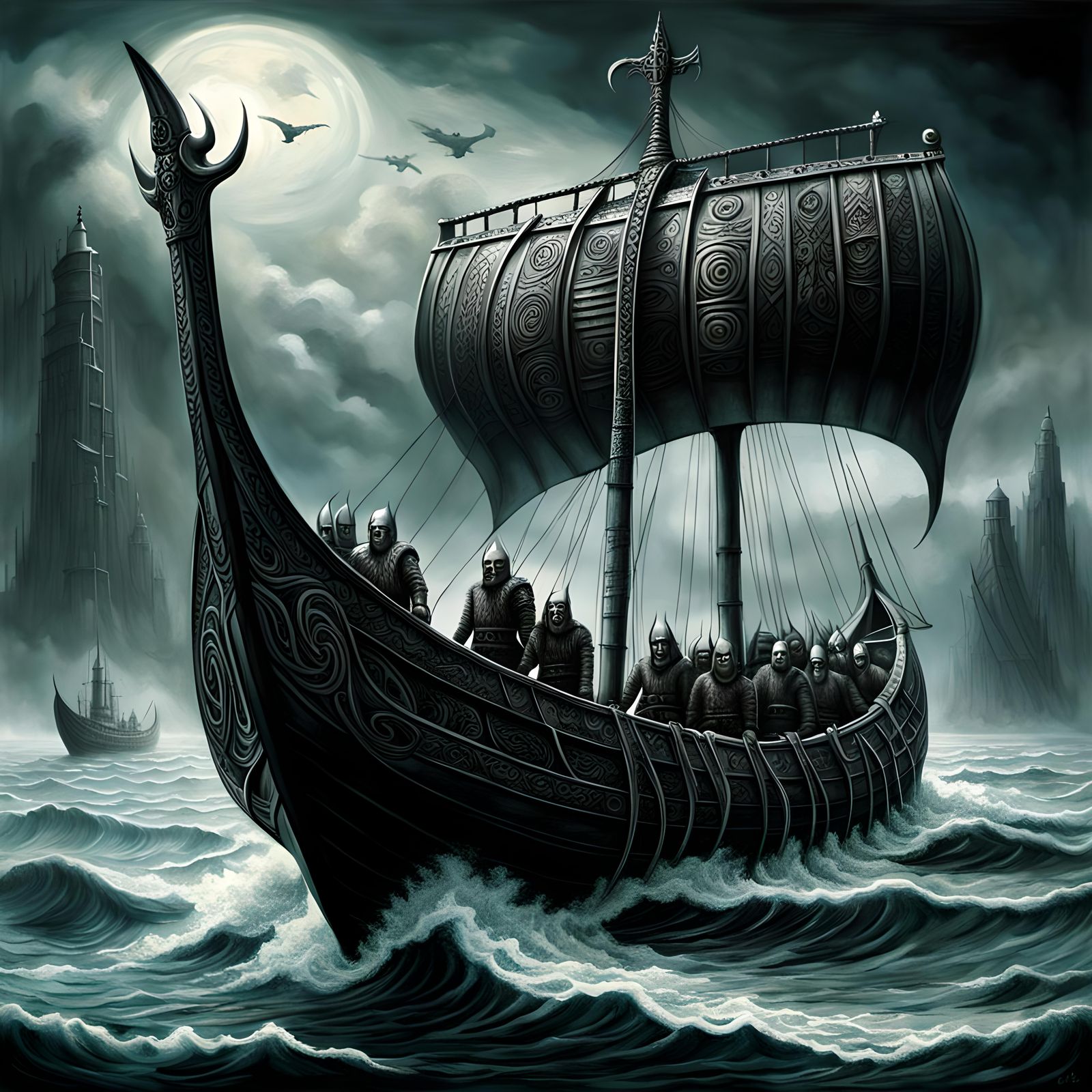 Viking Longboat in Giger Style