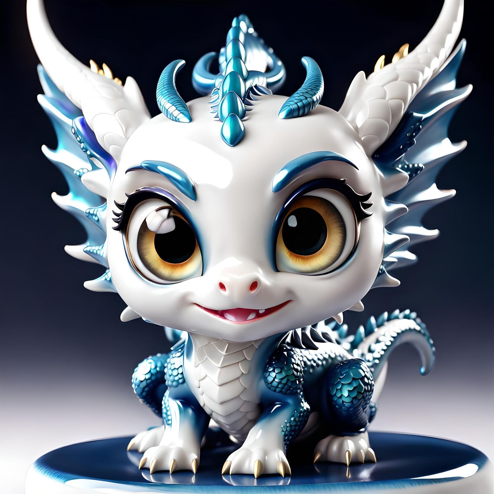 Chibi Porcelain Dragon with Sparkling Eyes