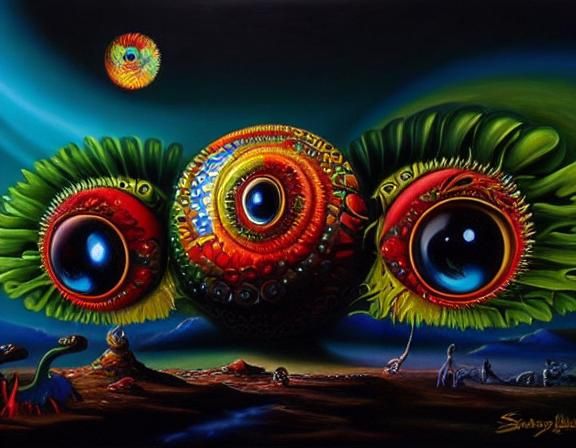 Surreal Creatures with Piercing Eyes Oil Painting
