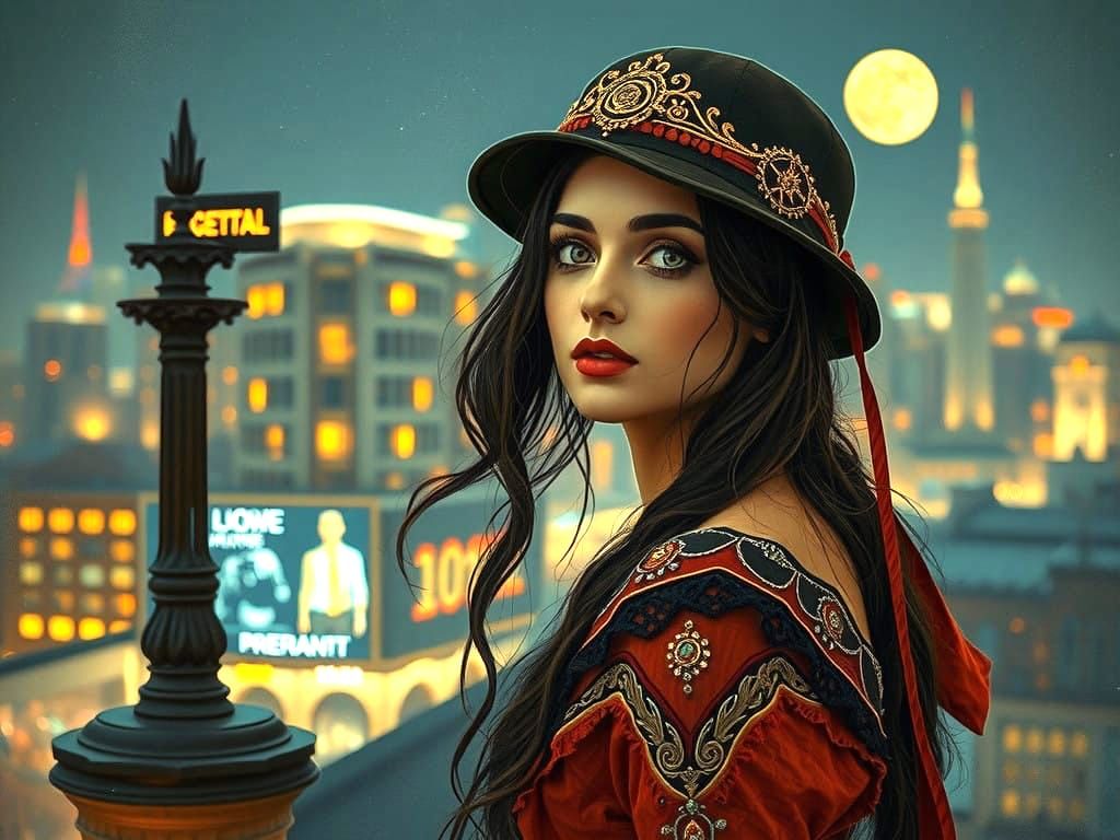 Gypsy Woman Under City Lights