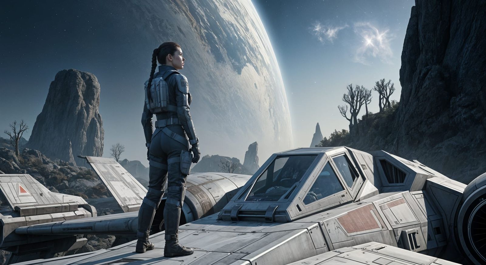 Lone Space Pilot Gazing at Nebula Sky