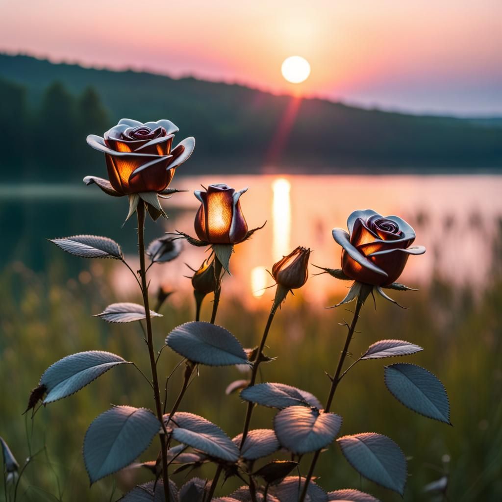 Metal Roses Bloom Under Polar Lights
