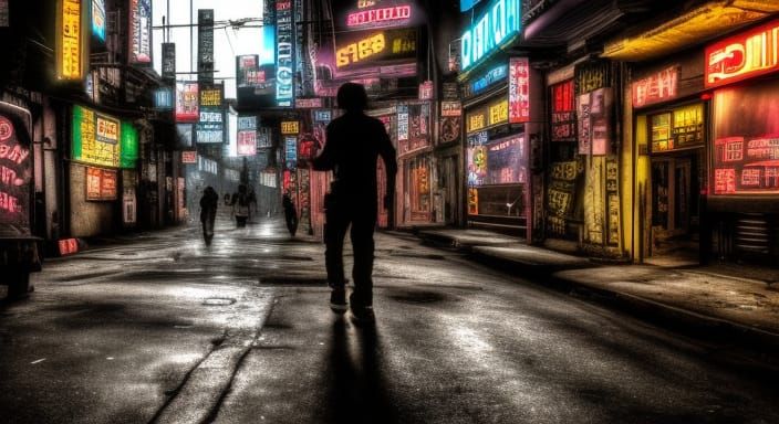 Cyberpunk City Street: Neon and Gritty Details