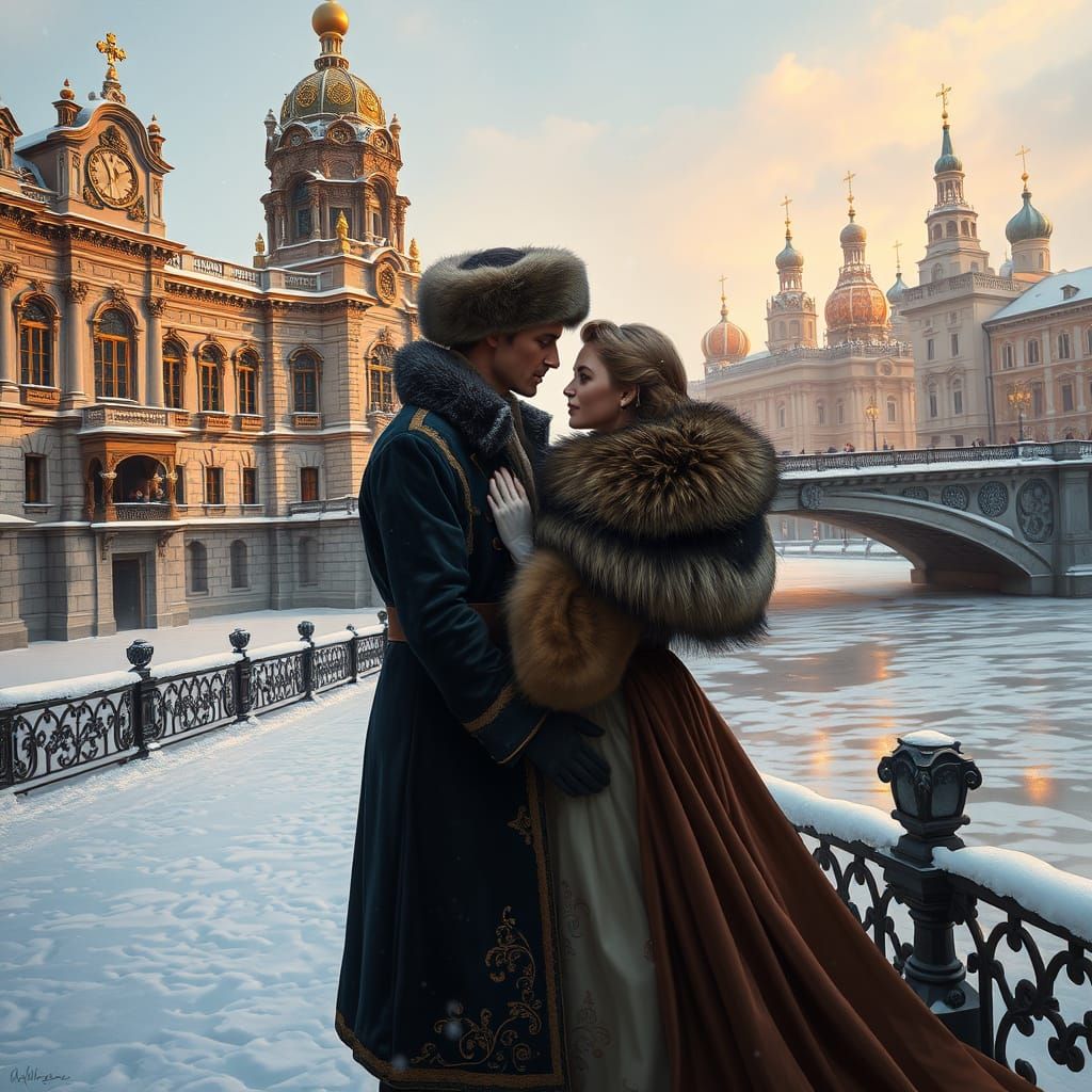 Romantic Winter Scene in Russian Architecture Style
