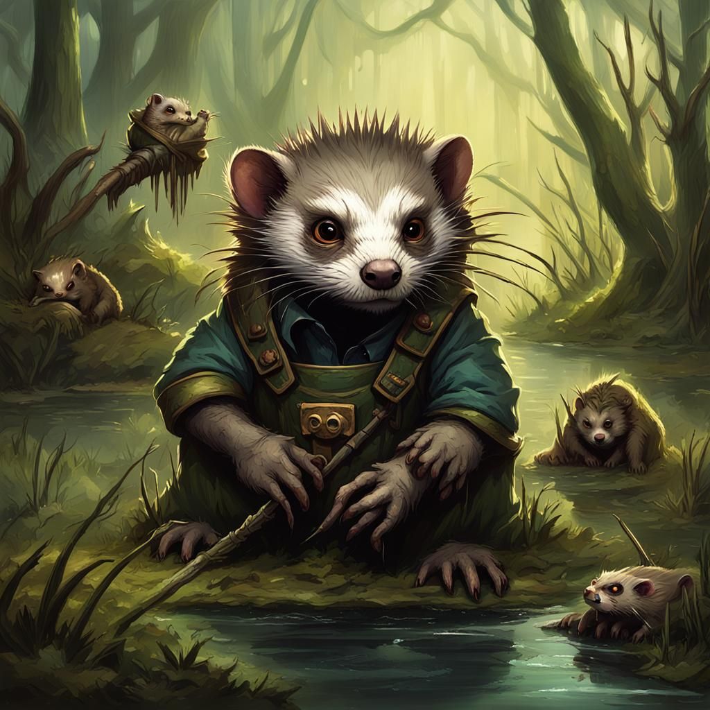 Grumpy Spiky Mascot in a Fantastical Bayou