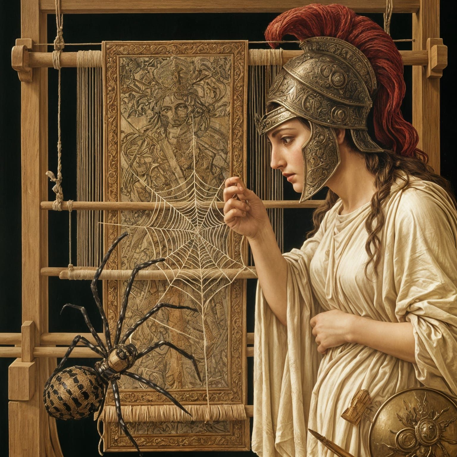 Athena Sadly Observes Arachne as Spider