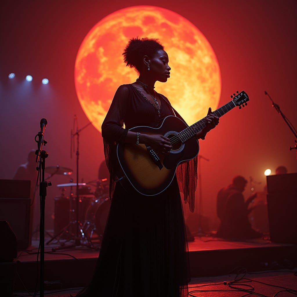 Imany Live: Surreal Performance in Fiery Sky