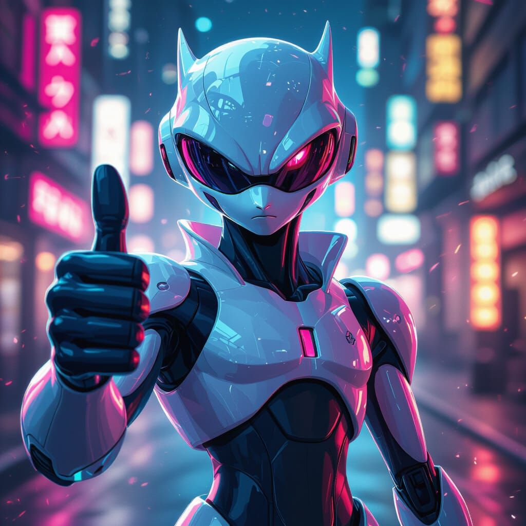 Mewtwo Gives Thumbs Up in Neon Sunglasses