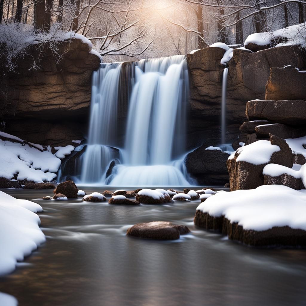 Majestic Winter Waterfall in Natural Light