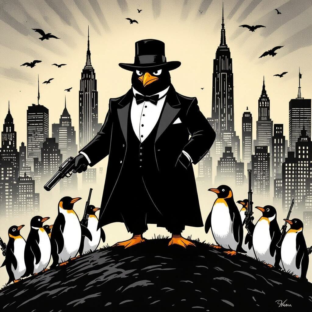 Mafia Penguin Leads Penguin Army to Conquer New York in Noir...