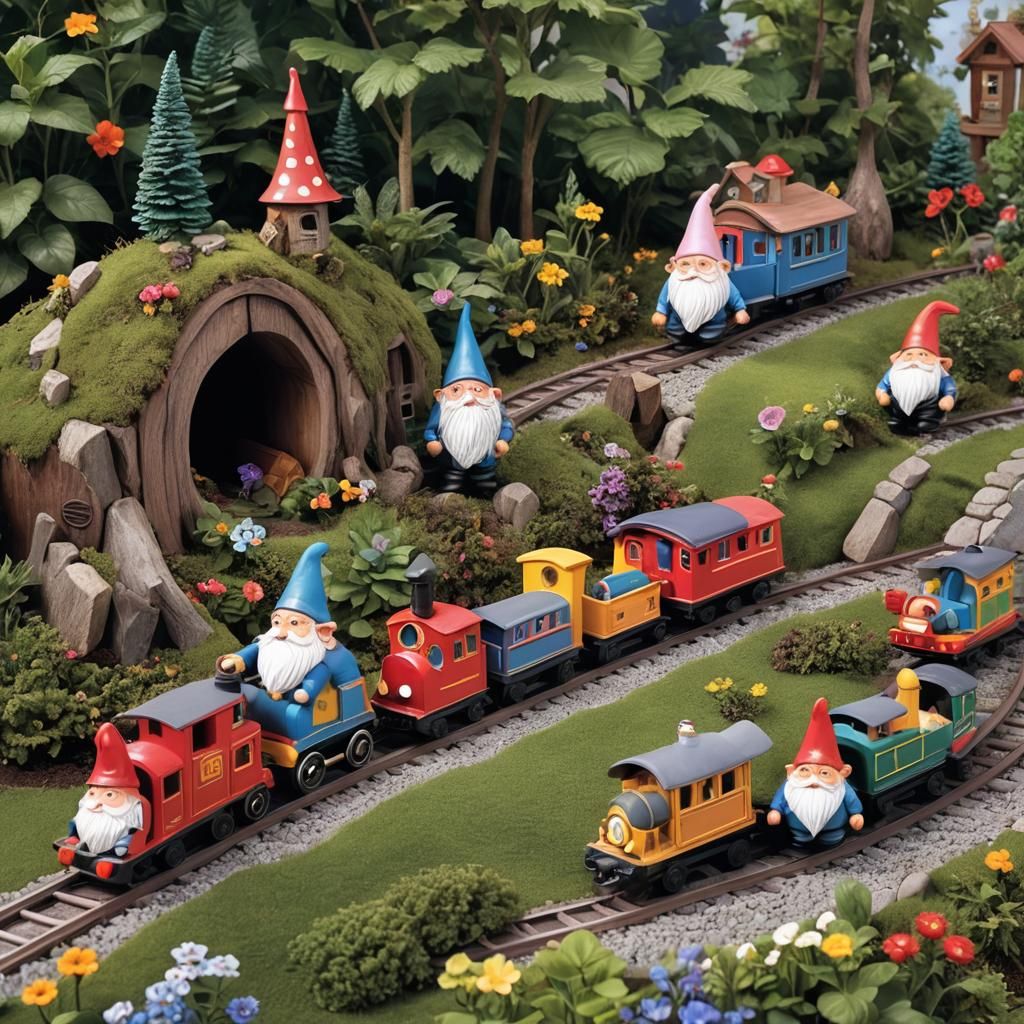 Gnome Home Train: AI-Generated Whimsical Art