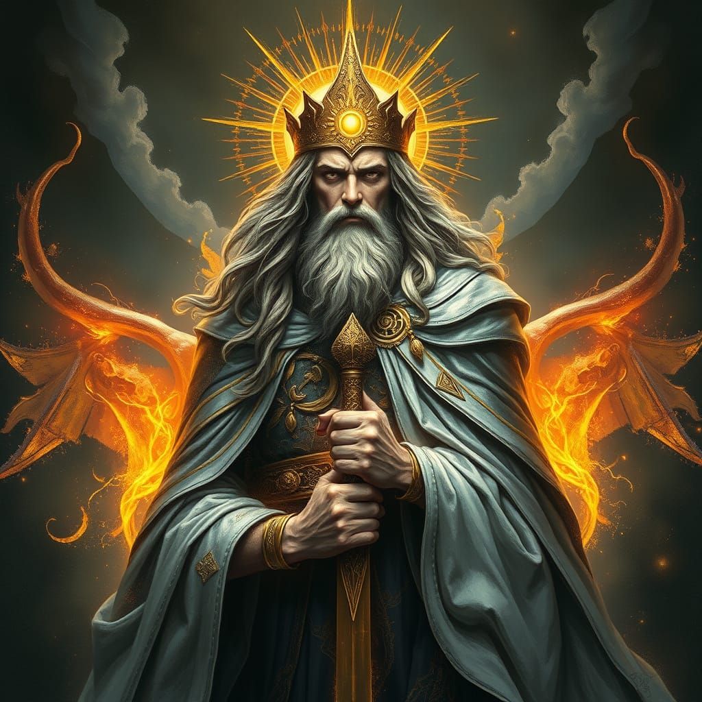 Baltic Mythology God Dievas Exudes Power and Serenity in Gol...