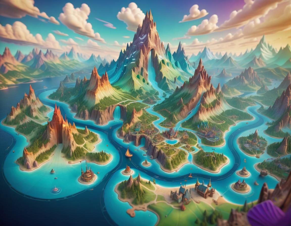 Colorful Fantasy Land Map in 3D Digital Art