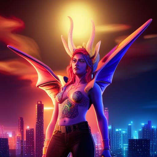 Neon Dragon-Human Portrait in a Cyberpunk City