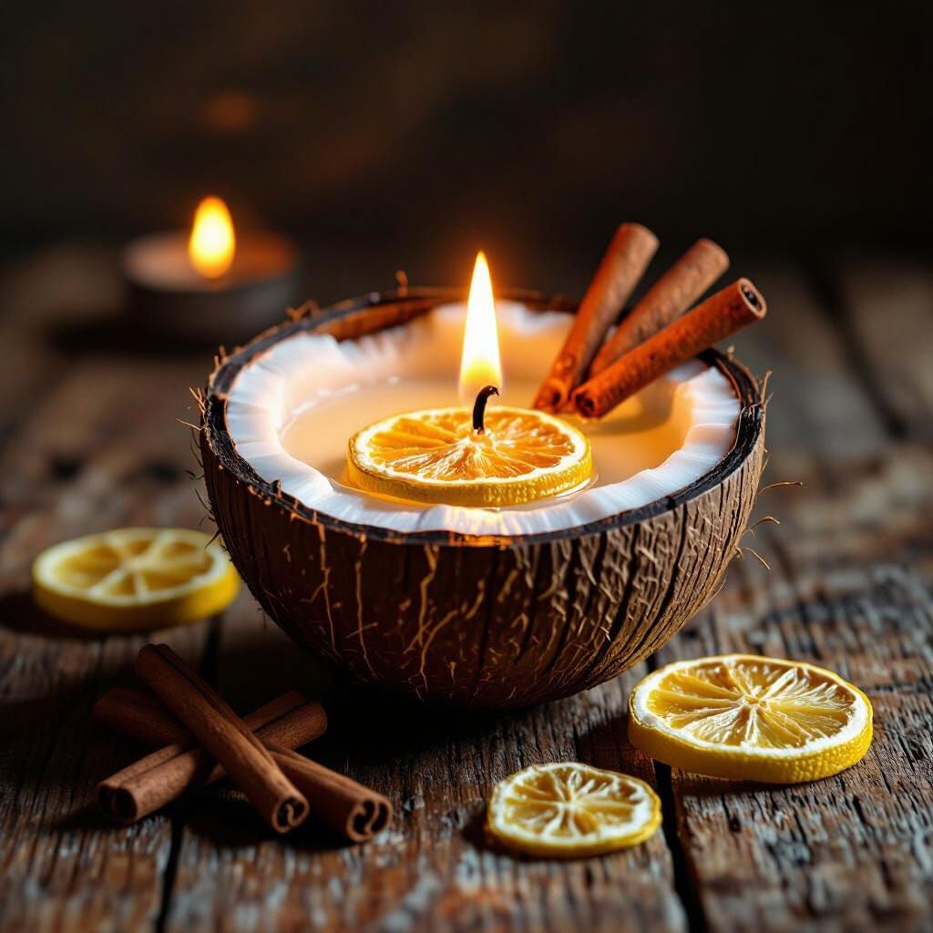 Candle in Coconut Shell with Citrus and Spice