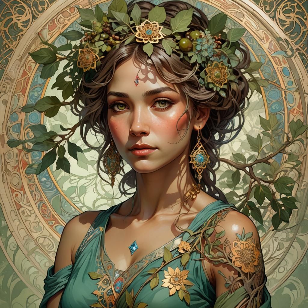 Elegant Woman Portrait in Art Nouveau Style