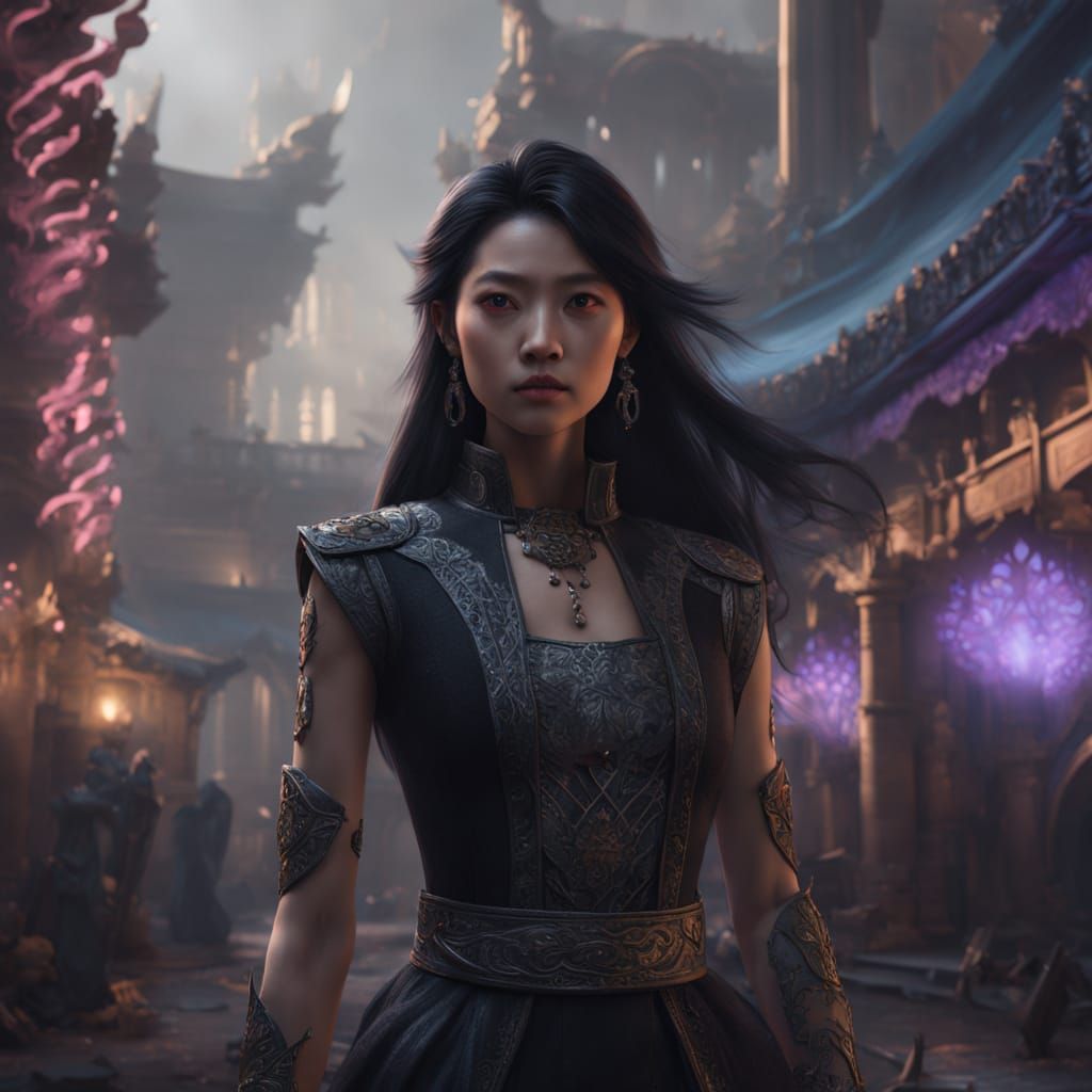 Ethereal Chinese Vampire Goddess in Midnight Attire