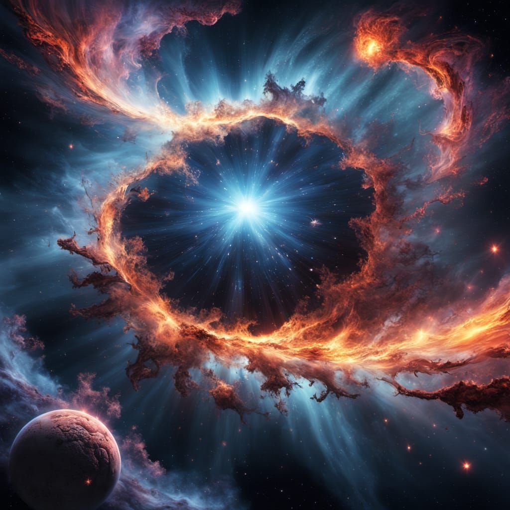 Ethereal Cosmic Explosion in Neon-Lit Fractal Style