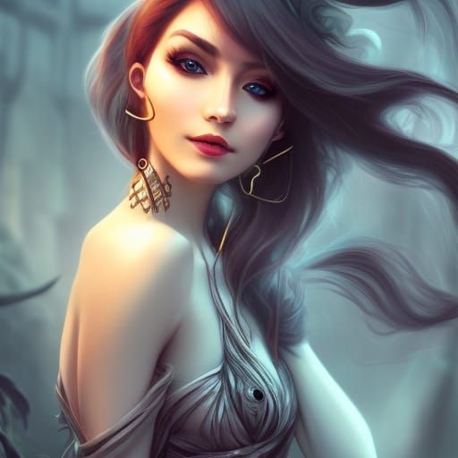 Woman with Golden Eyelashes, Hyperdetailed Portrait