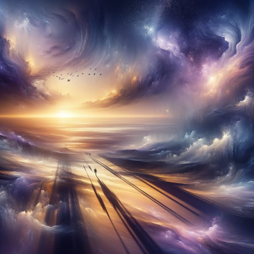 Surreal Twilight Landscape in Soft Lavender and Gold