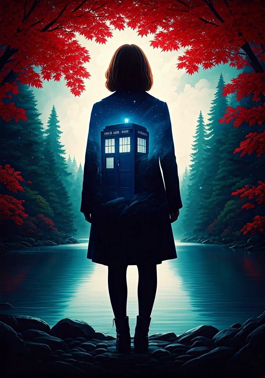 Clara Oswald Silhouette with TARDIS Double Exposure