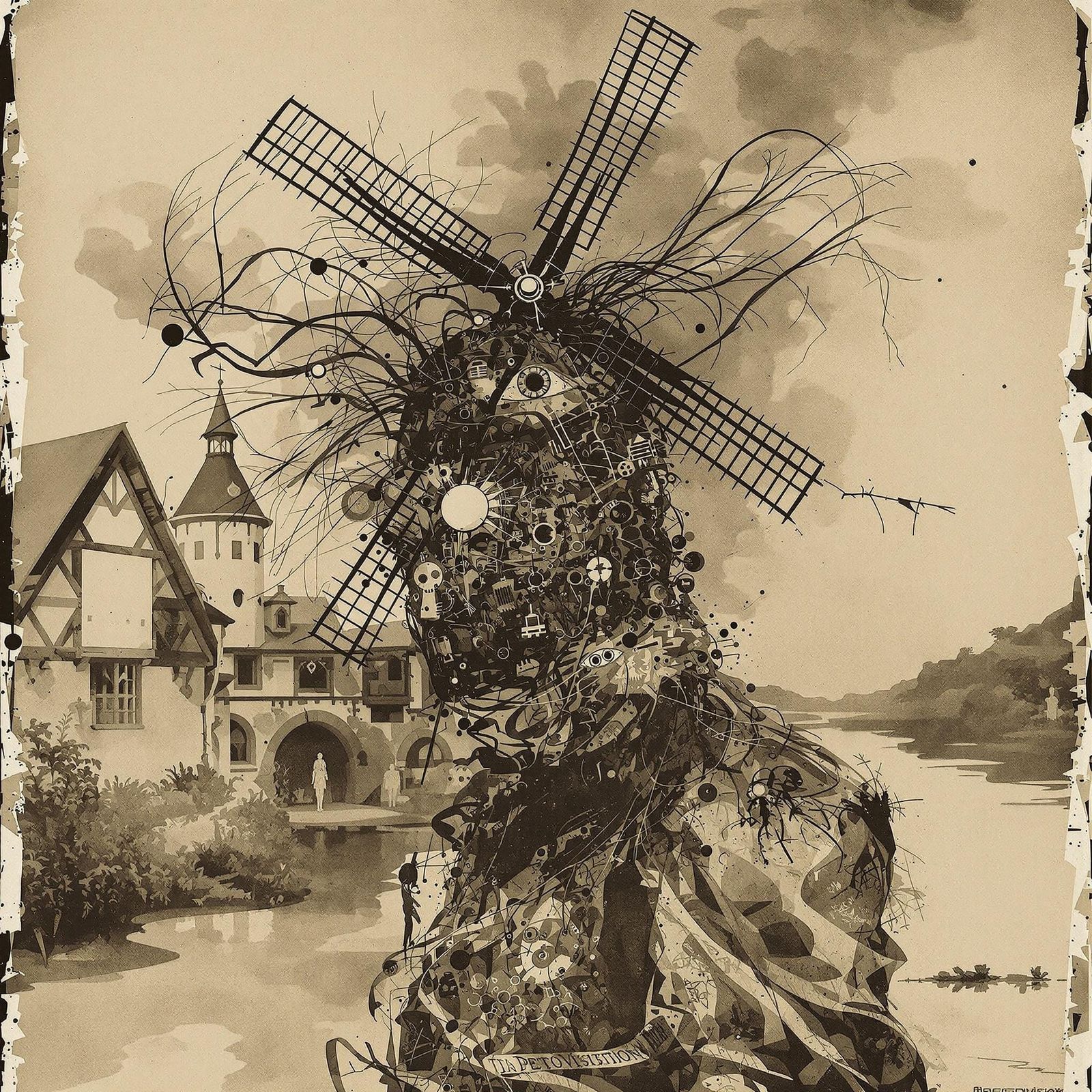 Mysterious Sepia Landscape with Whimsical Flora and Baroque ...