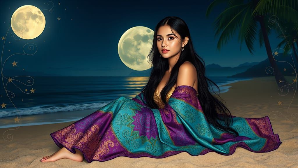 Serene Indonesian Beauty Under Starry Night Sky