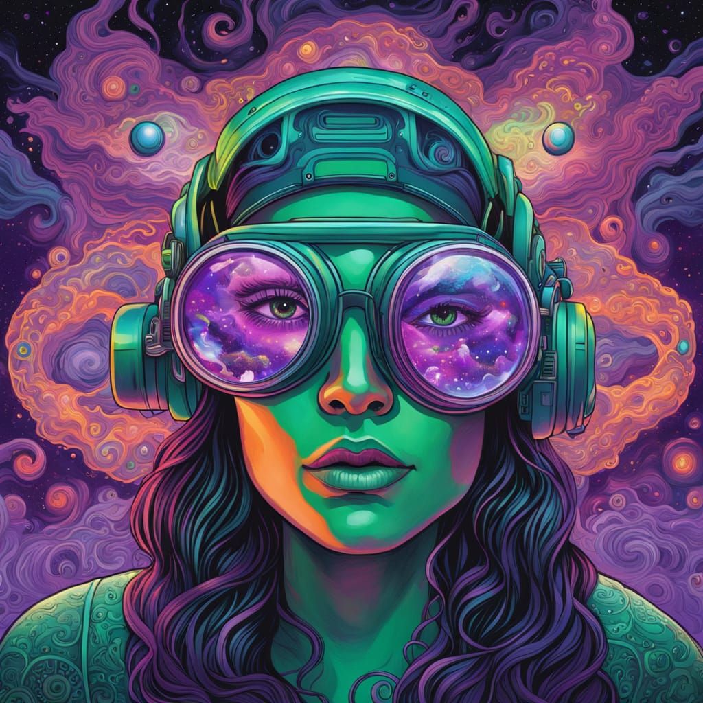 Astral Cosmic Woman in Goggles Sees Jade Light