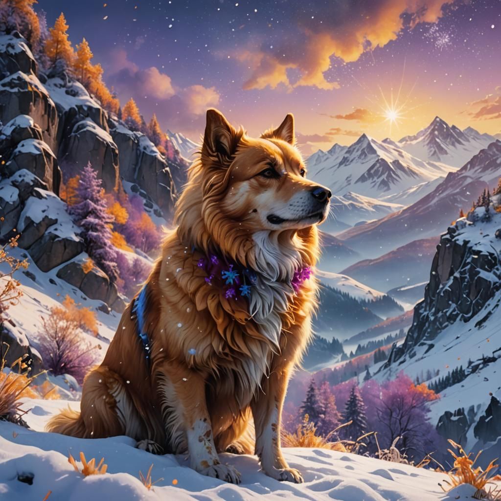 Dog in Snowy Mountains: Fantasy Concept Art