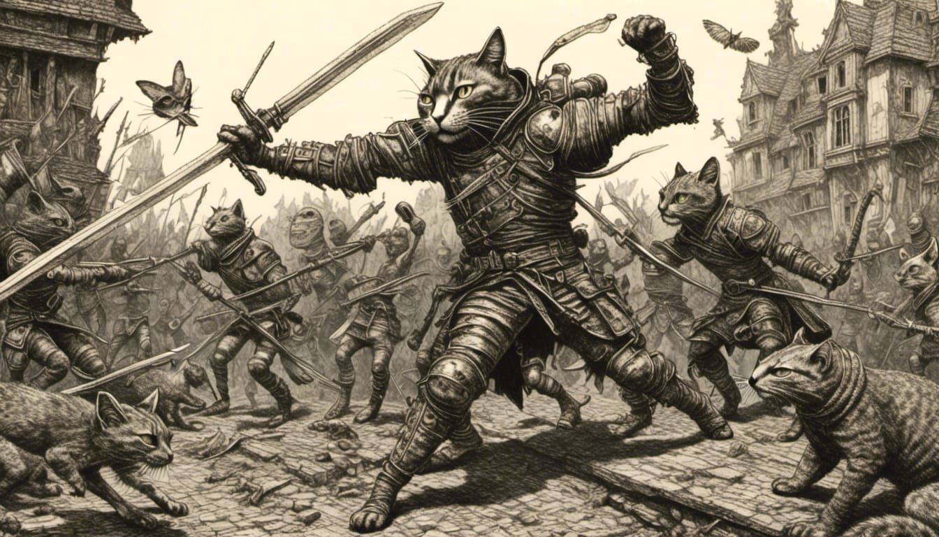 Cat Warriors vs Lizard Warriors in Fantasy Battle