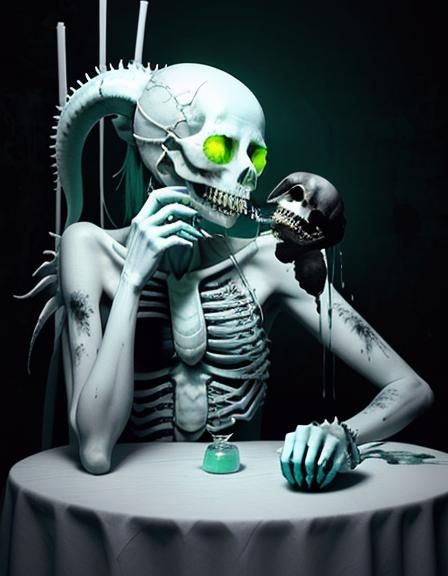 Surreal Horror: Bone Marrow in Cyan and Green