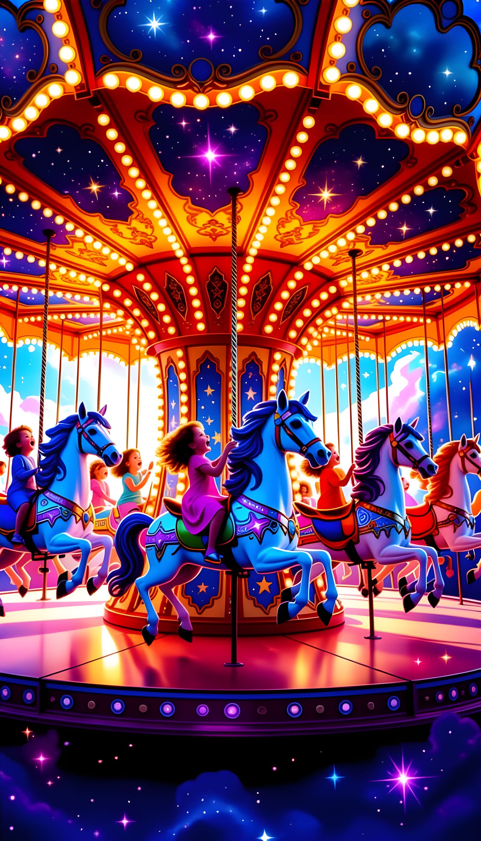 Celestial Carousel with Star Children in Splash Art Style