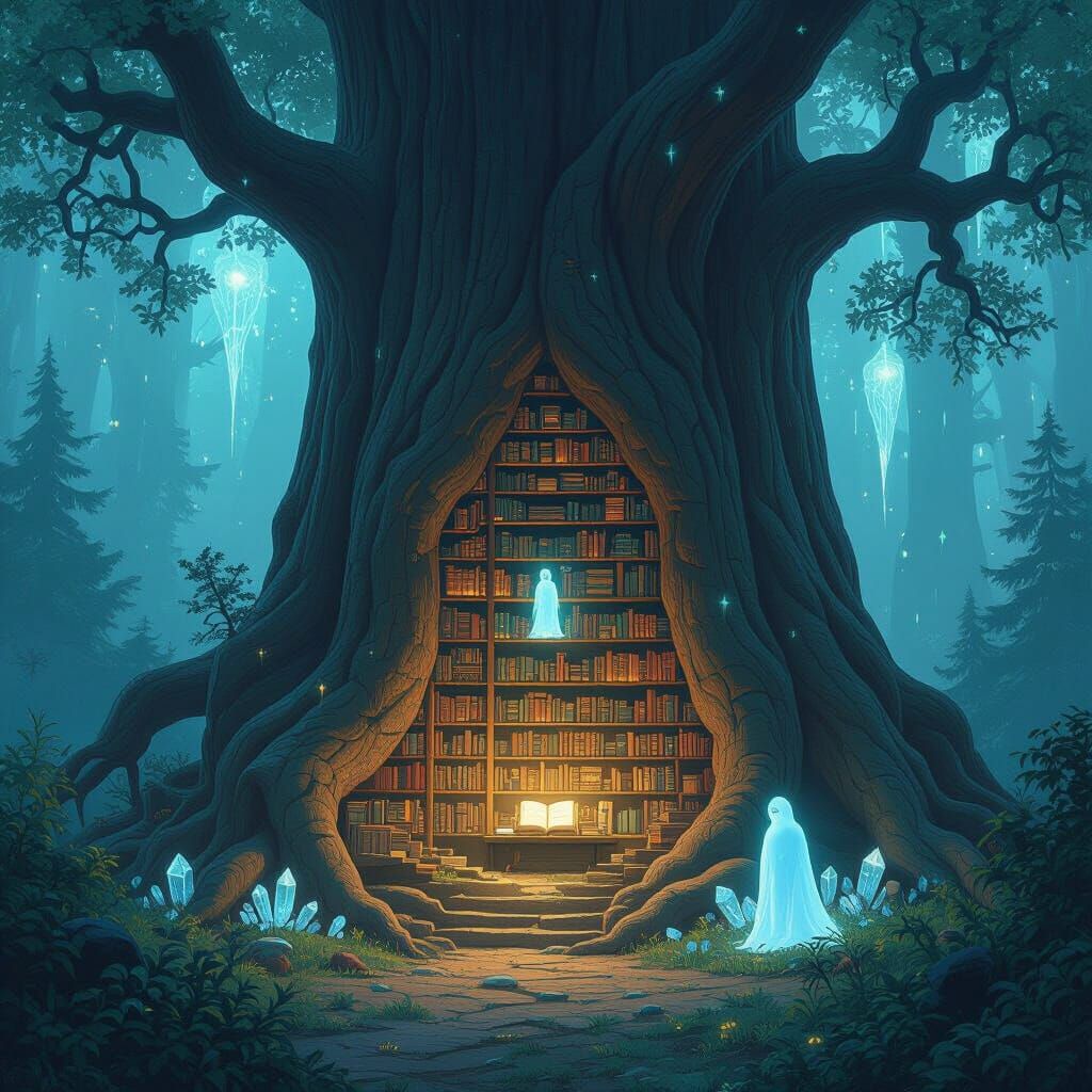 Hidden Library in Ancient Sequoia: Ghibli meets Art Nouveau