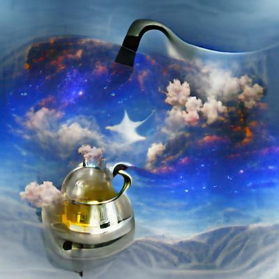 Celestial Teapot Pouring Stars and Clouds