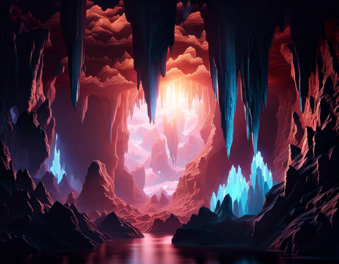 Glowing Crystal Cave with Volumetric Lighting