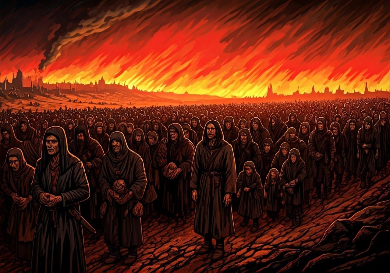 Refugees in Wasteland: Dark Fantasy Art