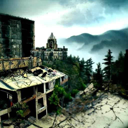 Mysterious Abandoned Mountain Psychiatry in Gothic Art Style